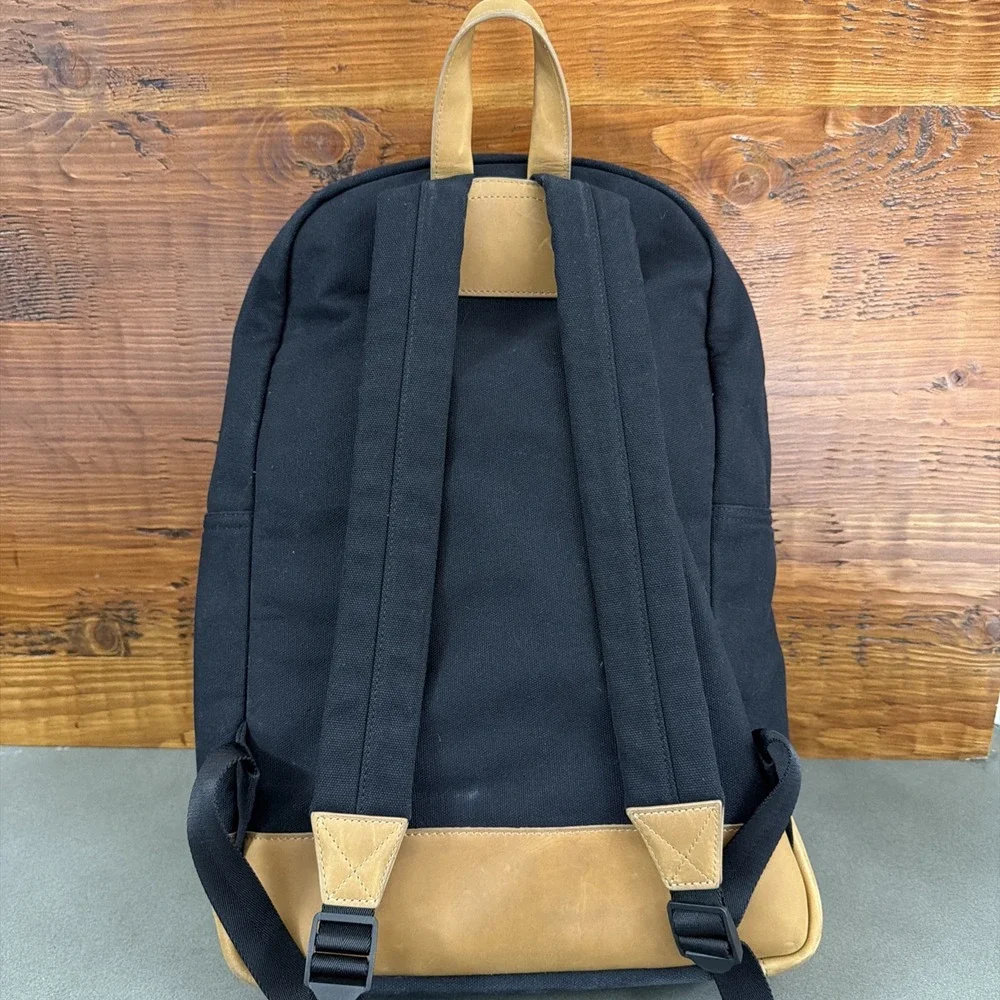 Baseballism Black/ Tan Glove Leather Canvas Backpack Computer Bag
